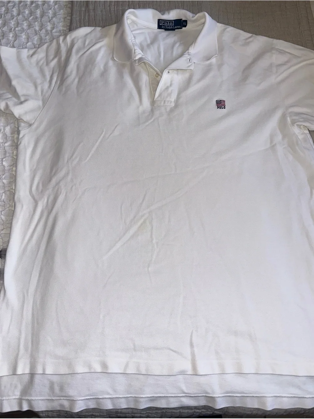 Polo by Ralph Lauren White Men's Short-Sleeve Polo with Flag Logo